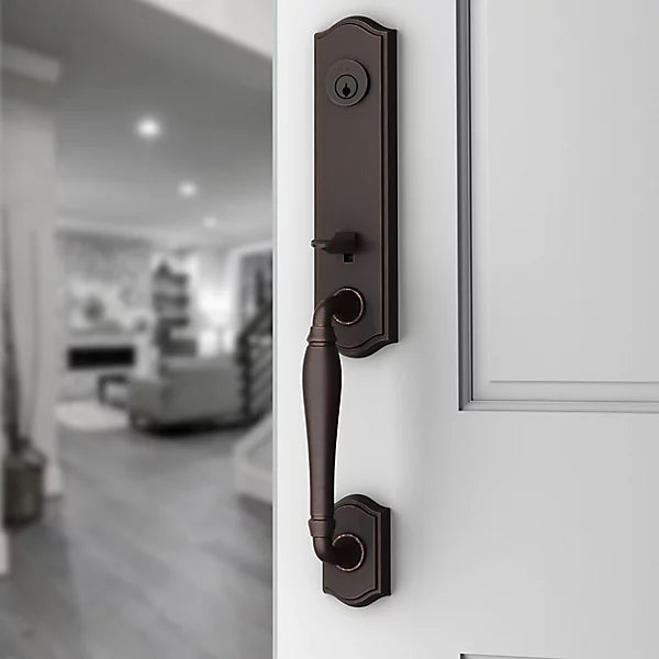 Baldwin - Reserve Collection - Tubular Entry Handlesets - New Hampshire 3/4 Escutcheon Emergency Egress Handleset w/ Traditional Knob & Traditional Arched Rose