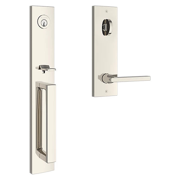 Baldwin - Reserve Collection - Tubular Entry Handlesets - Santa Cruz Full Escutcheon Emergency Egress Handleset w/ Square Lever & Contemporary Square Rose