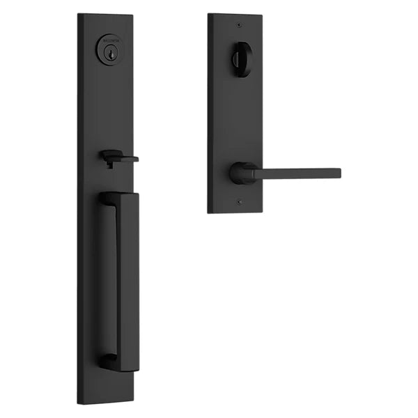 Baldwin - Reserve Collection - Tubular Entry Handlesets - Santa Cruz Full Escutcheon Emergency Egress Handleset w/ Square Lever & Contemporary Square Rose