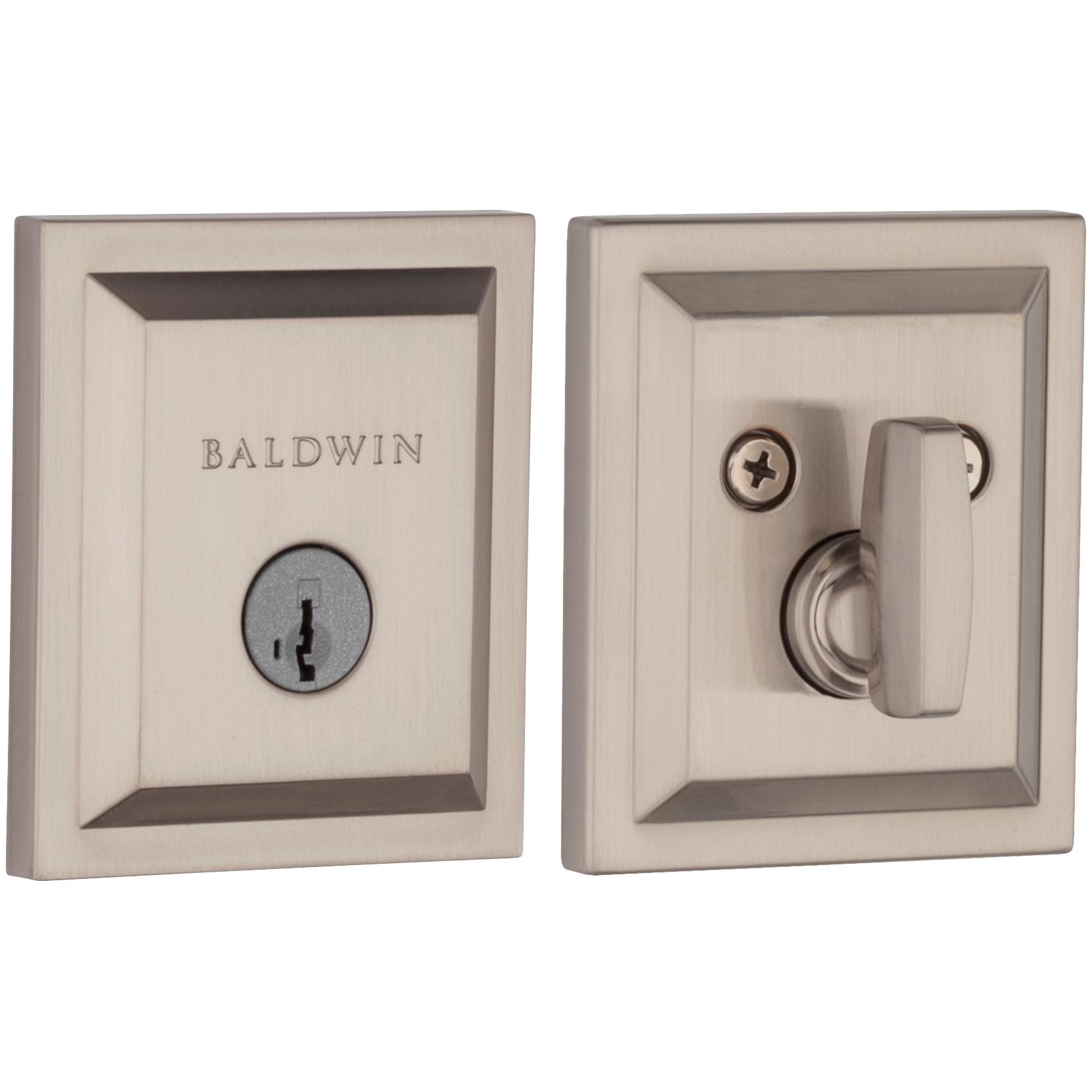 Baldwin - Prestige Collection - Deadbolts - Single Cylinder Low Profile Square (SLB) Deadbolt In Satin Nickel