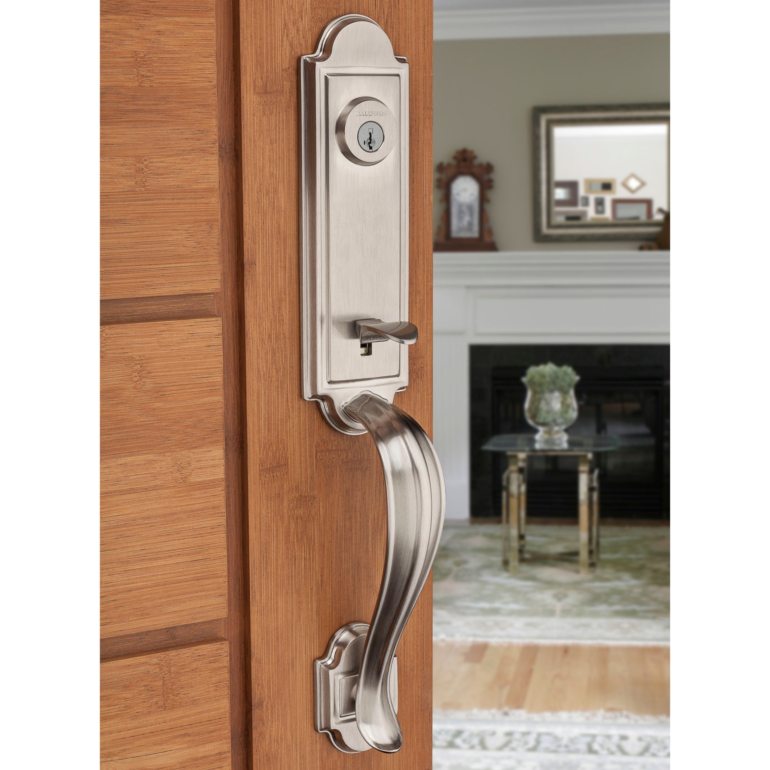 Baldwin - Prestige Collection - Tubular Entry Handlesets - Avendale 3/4 Escutcheon Handleset w/ Carnaby Knob In Satin Nickel