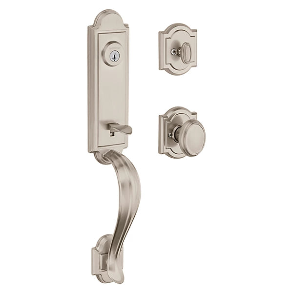 Baldwin - Prestige Collection - Tubular Entry Handlesets - Avendale (AEH) 3/4 Escutcheon Handleset w/ Carnaby Knob In Satin Nickel