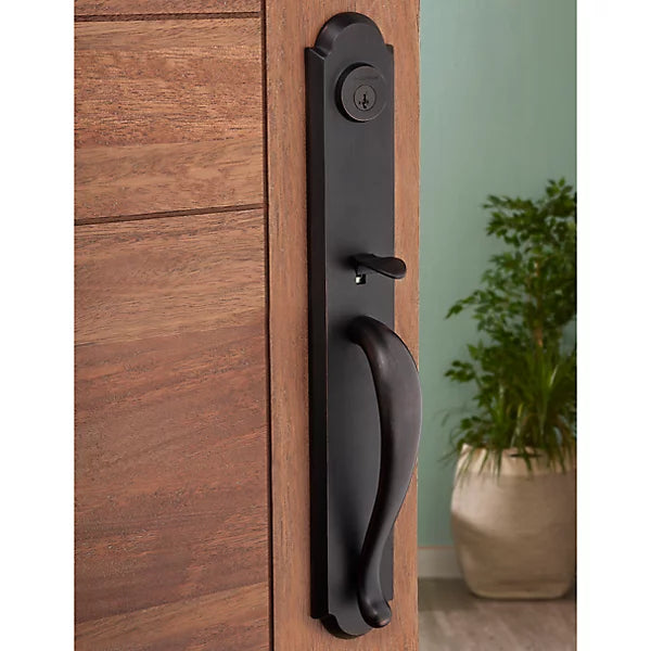 Baldwin - Prestige Collection - Tubular Entry Handlesets - Bighorn Full Escutcheon Handleset w/ Carnaby Knob In Venetian Bronze