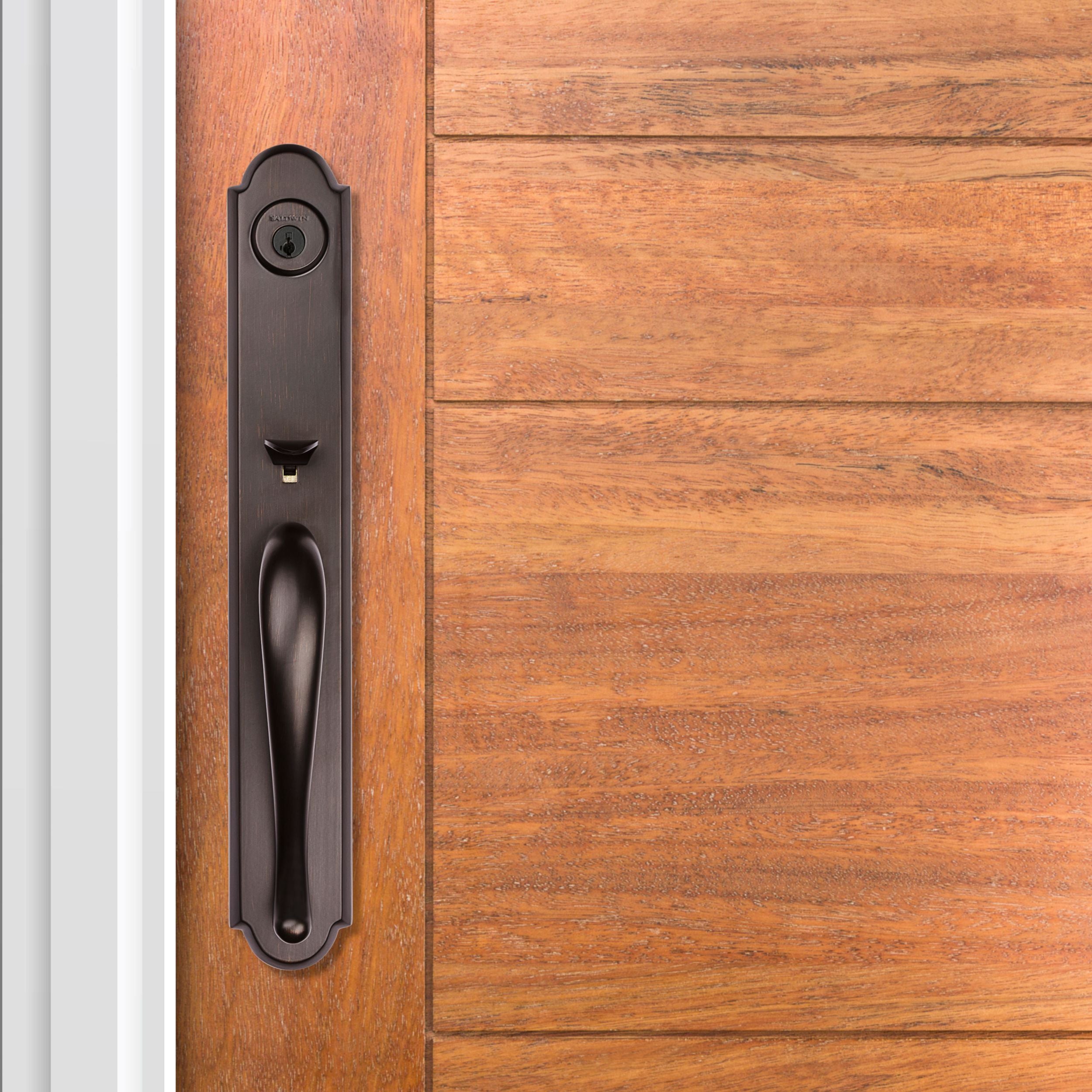 Baldwin - Prestige Collection - Tubular Entry Handlesets - Bighorn Full Escutcheon Handleset w/ Carnaby Knob In Venetian Bronze