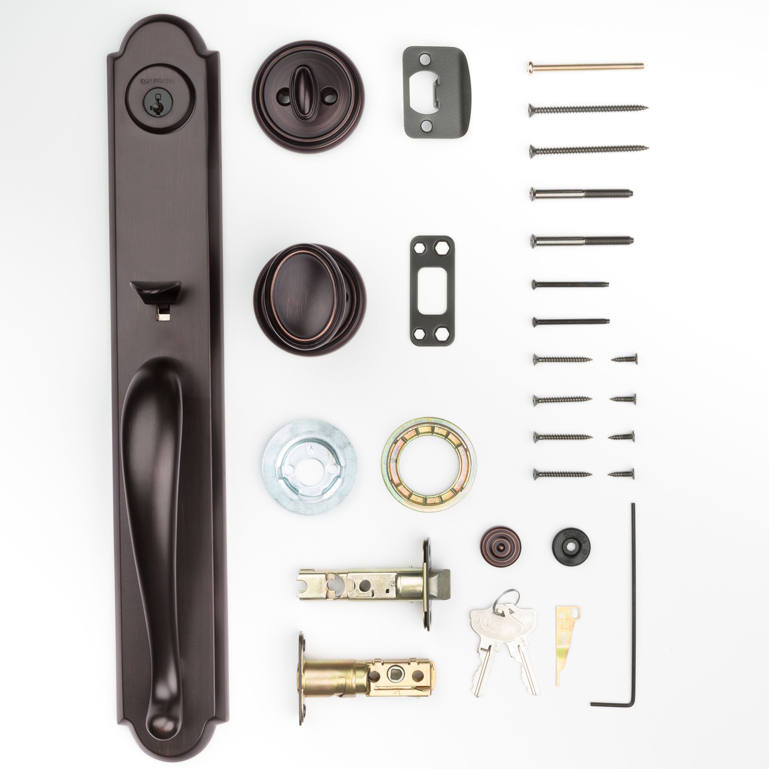 Baldwin - Prestige Collection - Tubular Entry Handlesets - Bighorn Full Escutcheon Handleset w/ Carnaby Knob In Venetian Bronze