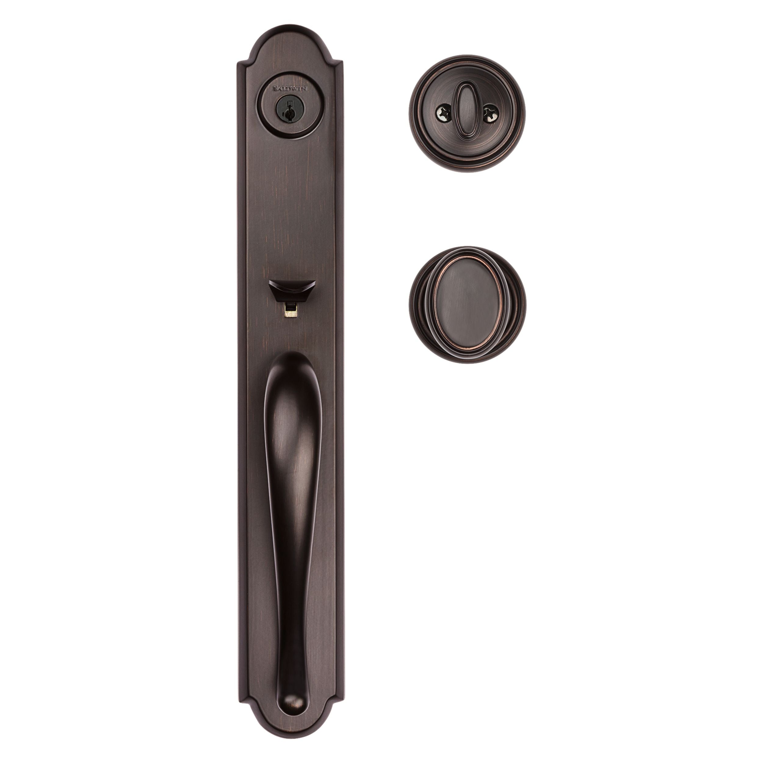 Baldwin - Prestige Collection - Tubular Entry Handlesets - Bighorn (BNH) Full Escutcheon Handleset w/ Carnaby Knob In Venetian Bronze