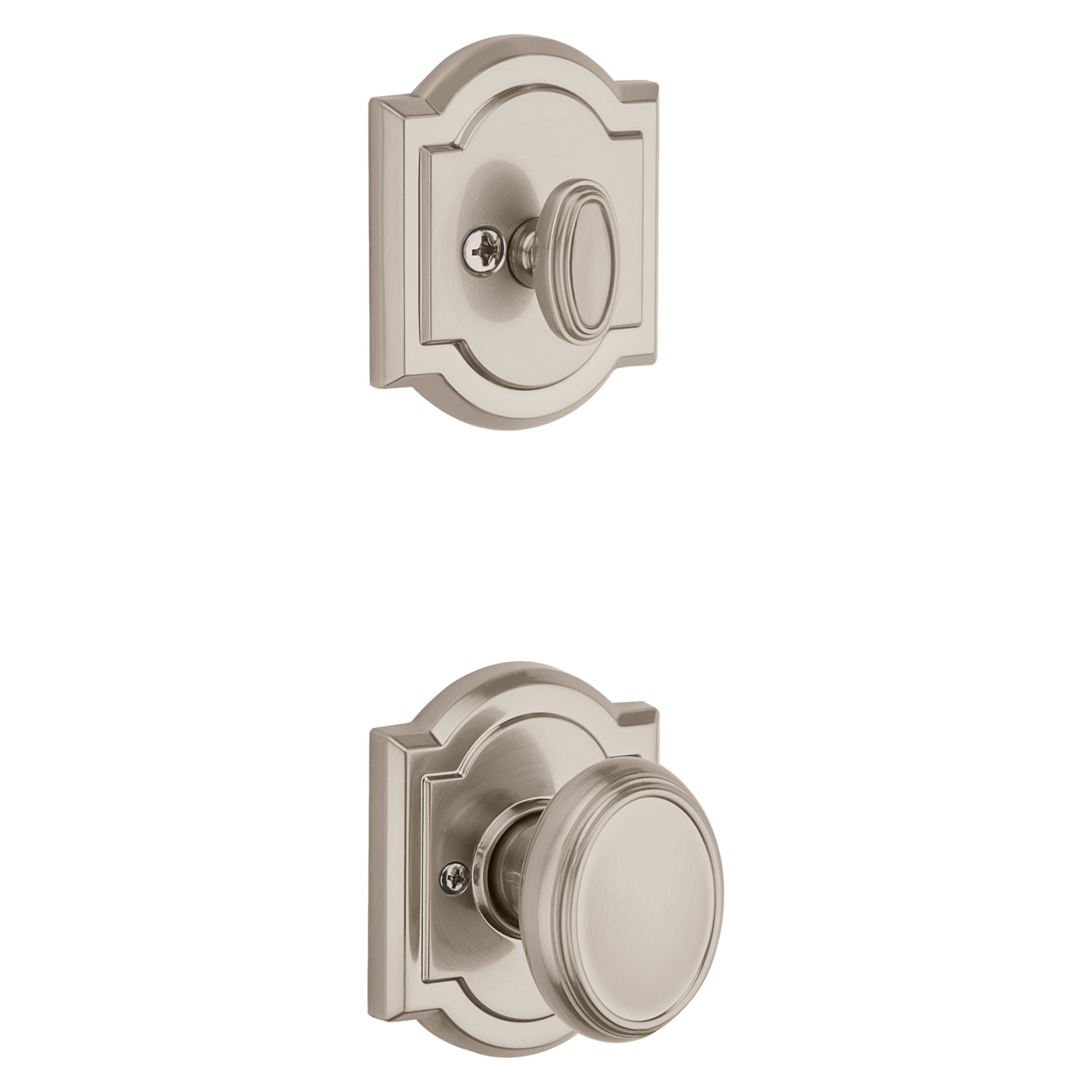 Baldwin - Prestige Collection - Tubular Entry Handlesets - Avendale 3/4 Escutcheon Handleset w/ Carnaby Knob In Satin Nickel