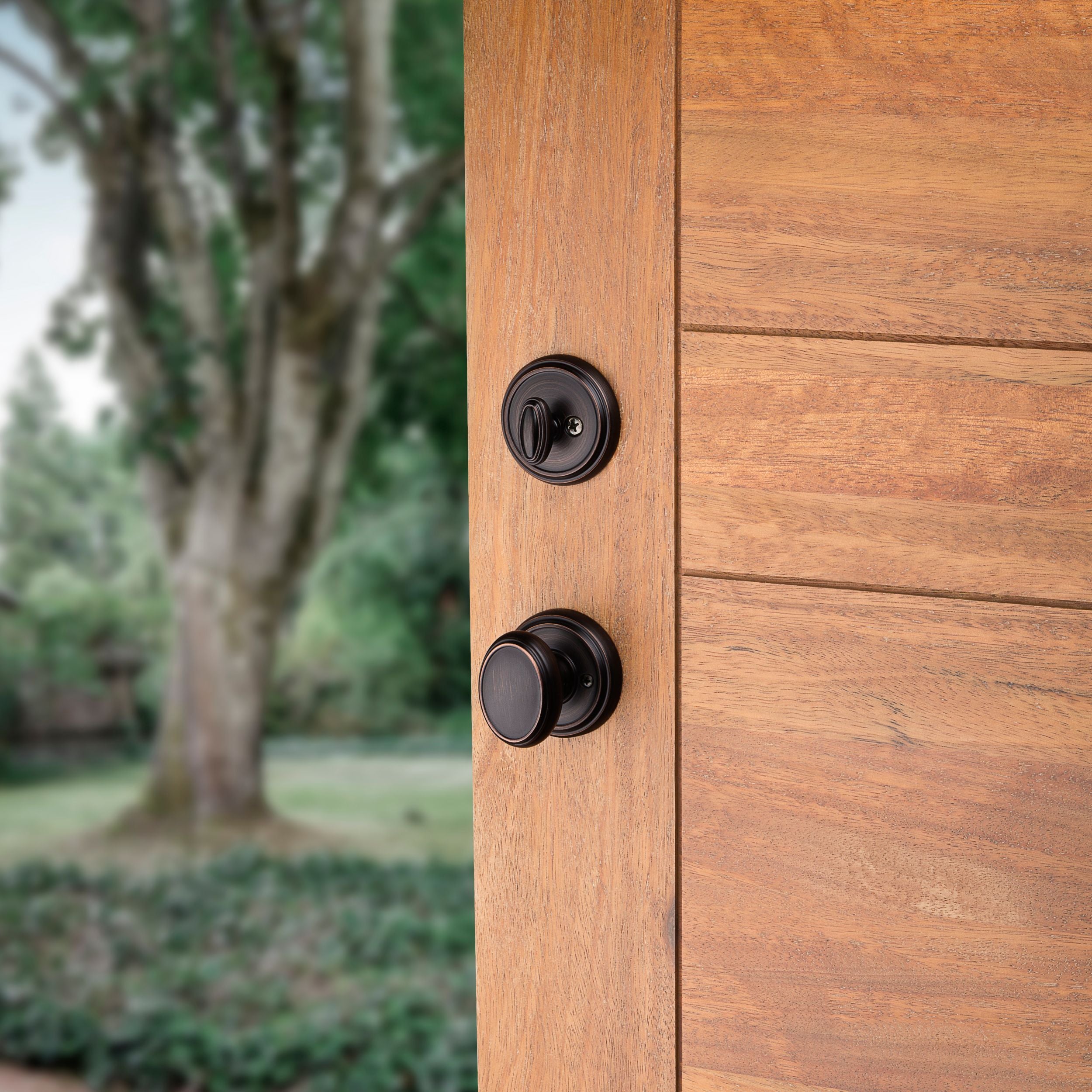 Baldwin - Prestige Collection - Tubular Entry Handlesets - Bighorn Full Escutcheon Handleset w/ Carnaby Knob In Venetian Bronze