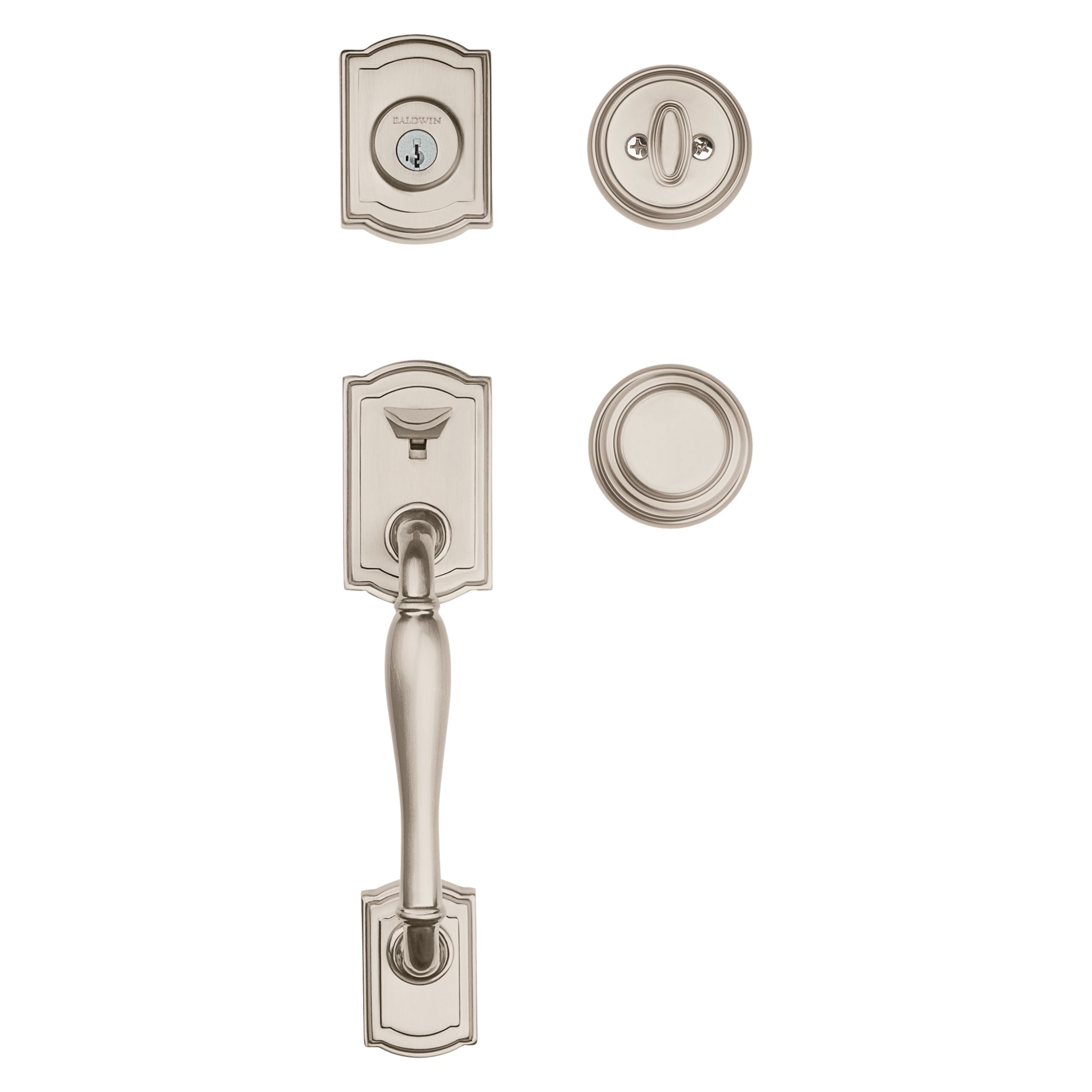 Baldwin - Prestige Collection - Tubular Entry Handlesets - Wesley (WYH) Sectional Handleset w/ Alcott Knob In Satin Nickel