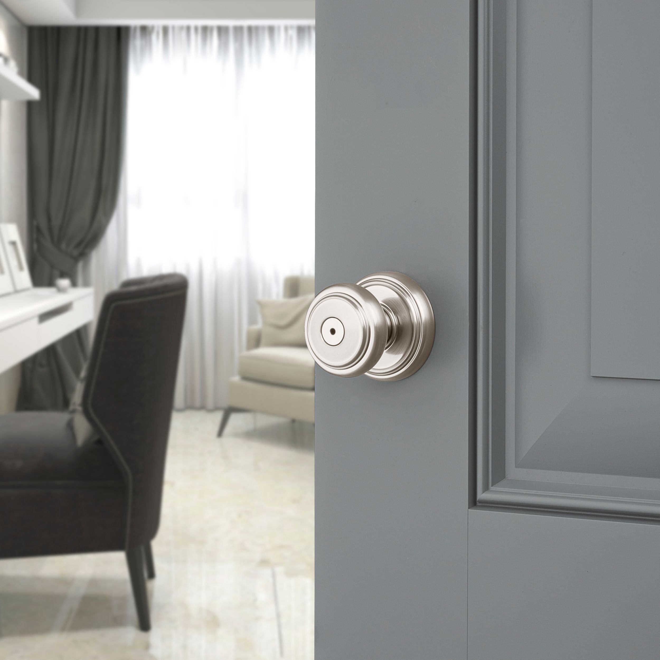 Baldwin - Prestige Collection - Knobs & Levers - Alcott (ATK) Knob w/ Round Rose In Satin Nickel