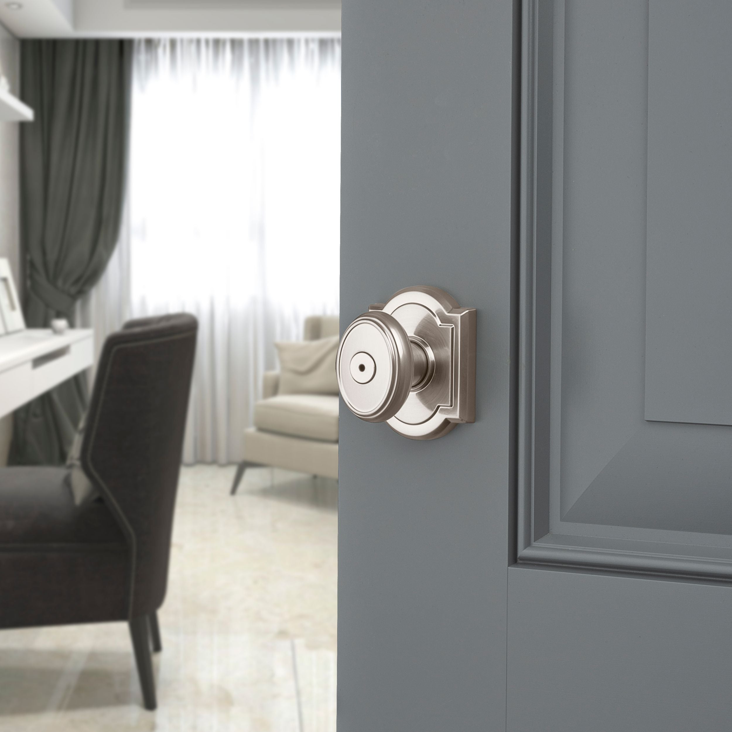 Baldwin - Prestige Collection - Knobs & Levers - Carnaby (CYK) Knob w/ Arch Rose In Satin Nickel