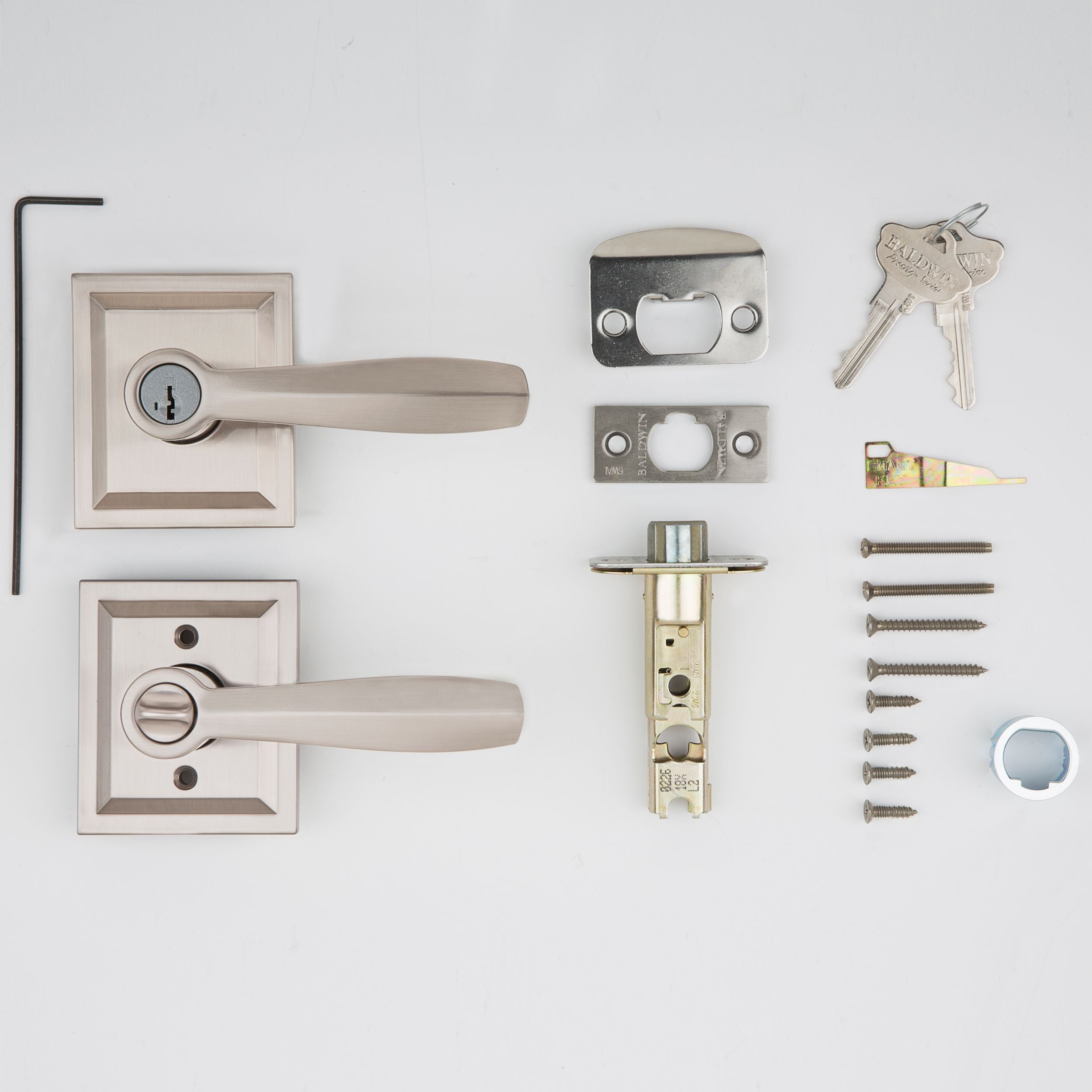 Baldwin - Prestige Collection - Knobs & Levers - Torrey (TOL) Lever w/ Square Rose In Satin Nickel