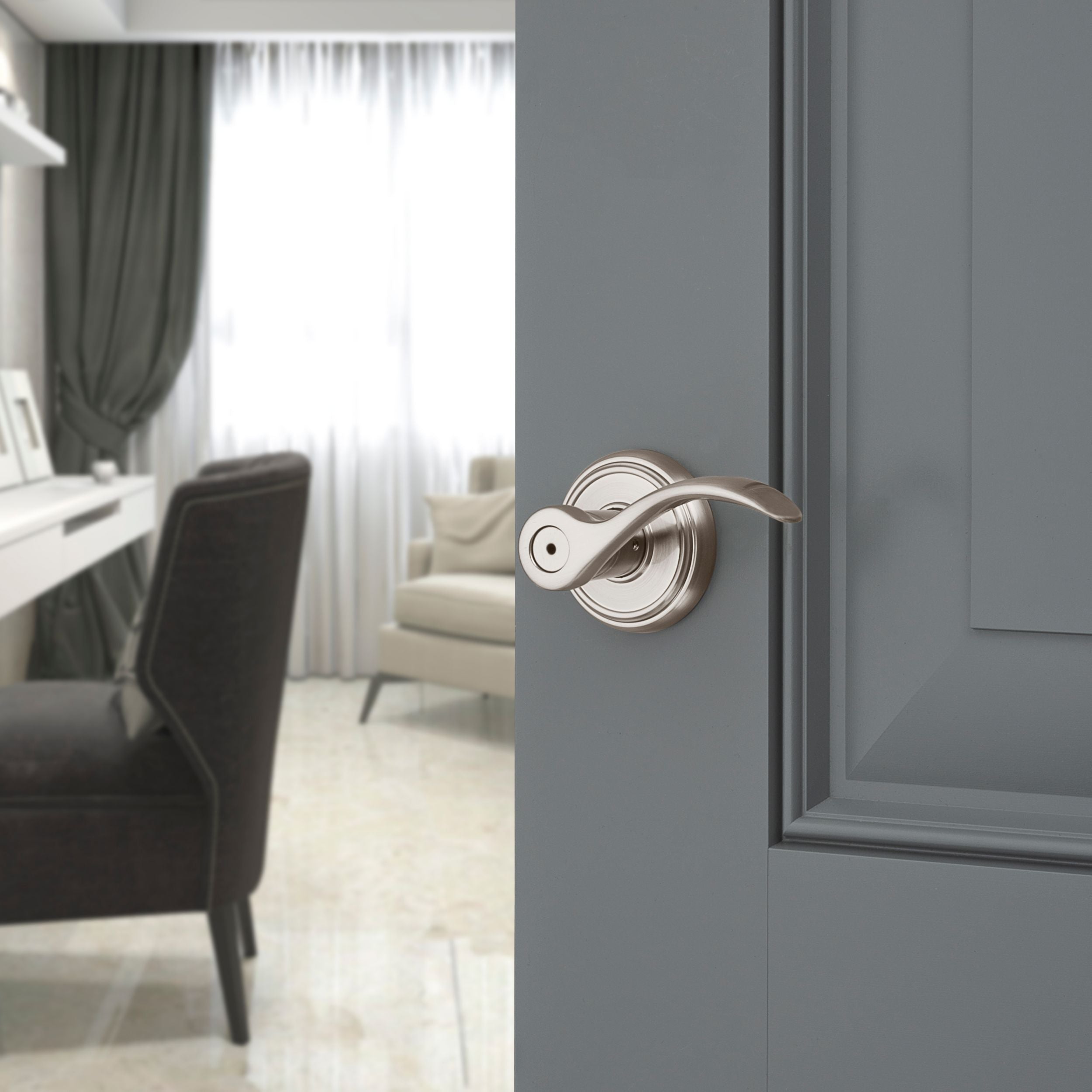 Baldwin - Prestige Collection - Knobs & Levers - Tobin (TBL) Lever w/ Round Rose In Satin Nickel