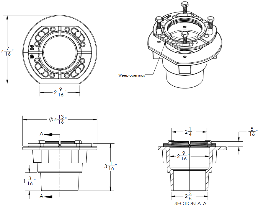 Infinity Drain - Drain Bodies - CDIH 22 Cast Iron Clamp Down Drain