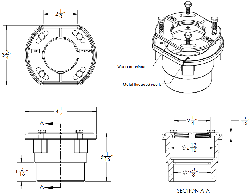 Infinity Drain - Drain Bodies - CDP 22 PVC Clamp Down Drain
