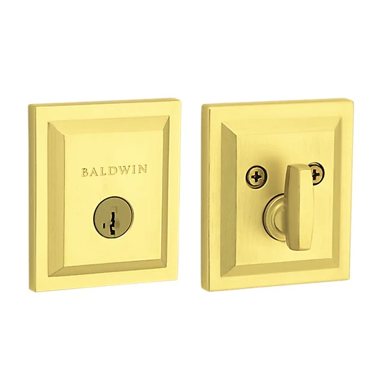 Baldwin - Prestige Collection - Deadbolts - Single Cylinder Low Profile Square (SLB) Deadbolt In Satin Brass