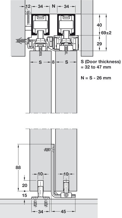 Hafele HAWA Junior Telescopic 80/2 (For 2 Doors) Sliding Door Set (Track NOT Included)