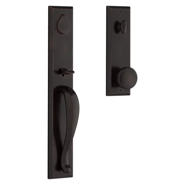 Baldwin - Reserve Collection - Tubular Entry Handlesets - Longview Full Escutcheon Emergency Egress Handleset w/ Rustic Knob & Square Bevel Rose