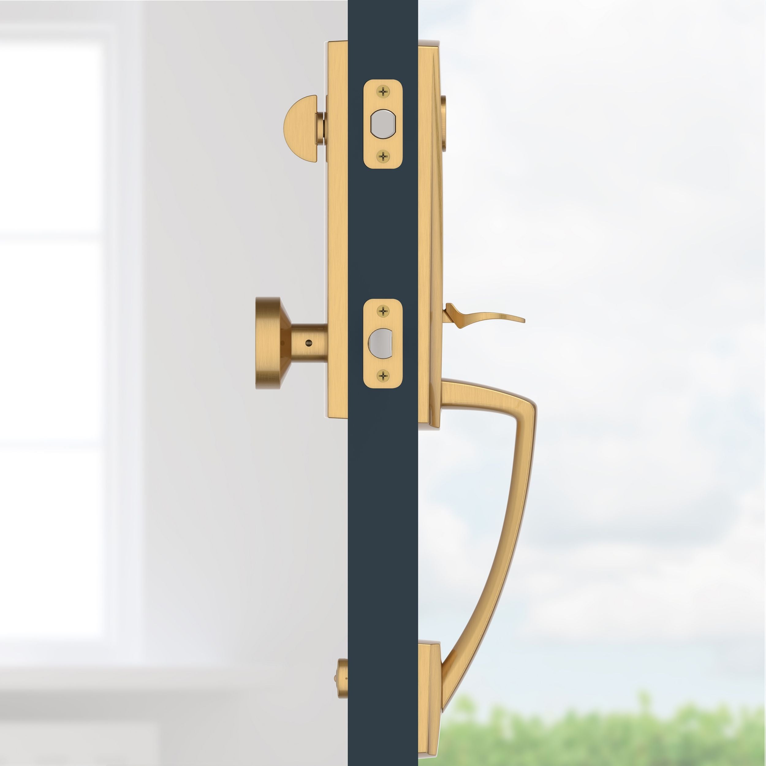 Baldwin - Reserve Collection - Tubular Entry Handlesets - Miami 3/4 Escutcheon Emergency Egress Handleset w/ Contemporary Knob & Contemporary Square Rose