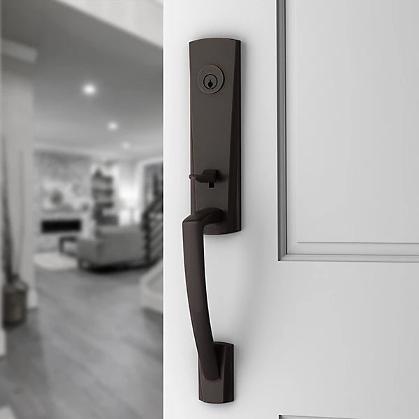 Baldwin - Reserve Collection - Tubular Entry Handlesets - Miami 3/4 Escutcheon Emergency Egress Handleset w/ Contemporary Knob & Contemporary Square Rose