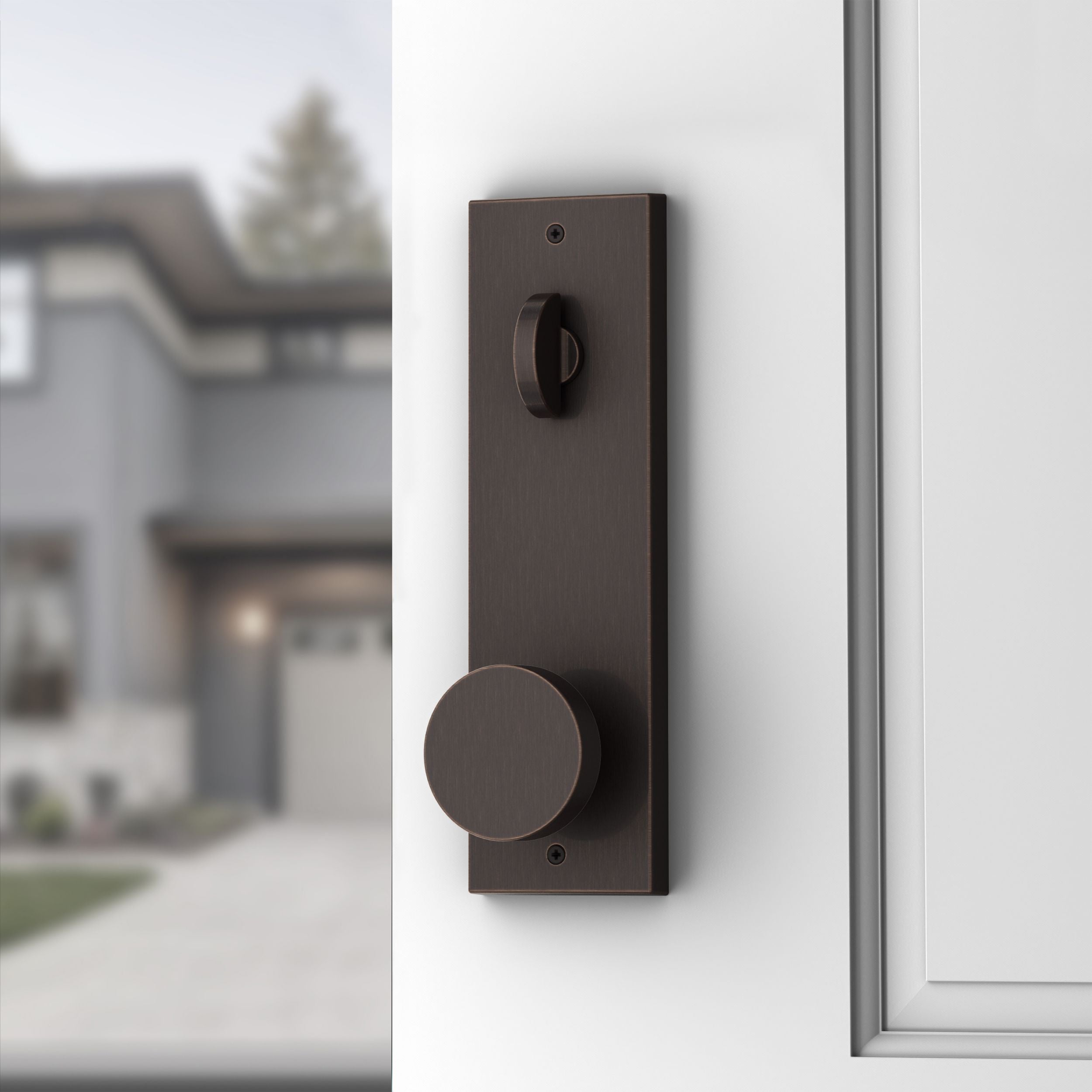 Baldwin - Reserve Collection - Tubular Entry Handlesets - Miami 3/4 Escutcheon Emergency Egress Handleset w/ Contemporary Knob & Contemporary Square Rose