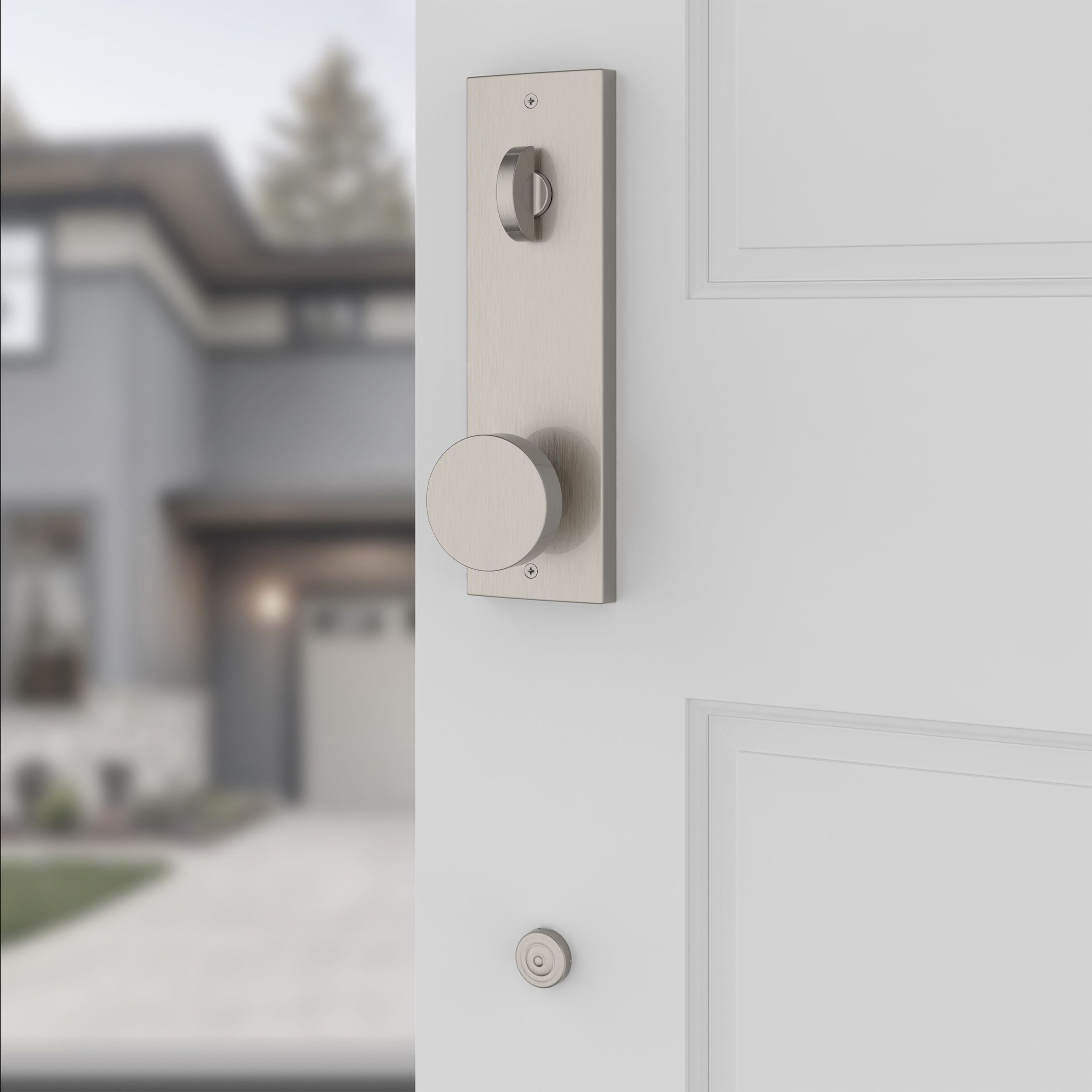 Baldwin - Reserve Collection - Tubular Entry Handlesets - Miami 3/4 Escutcheon Emergency Egress Handleset w/ Contemporary Knob & Contemporary Square Rose