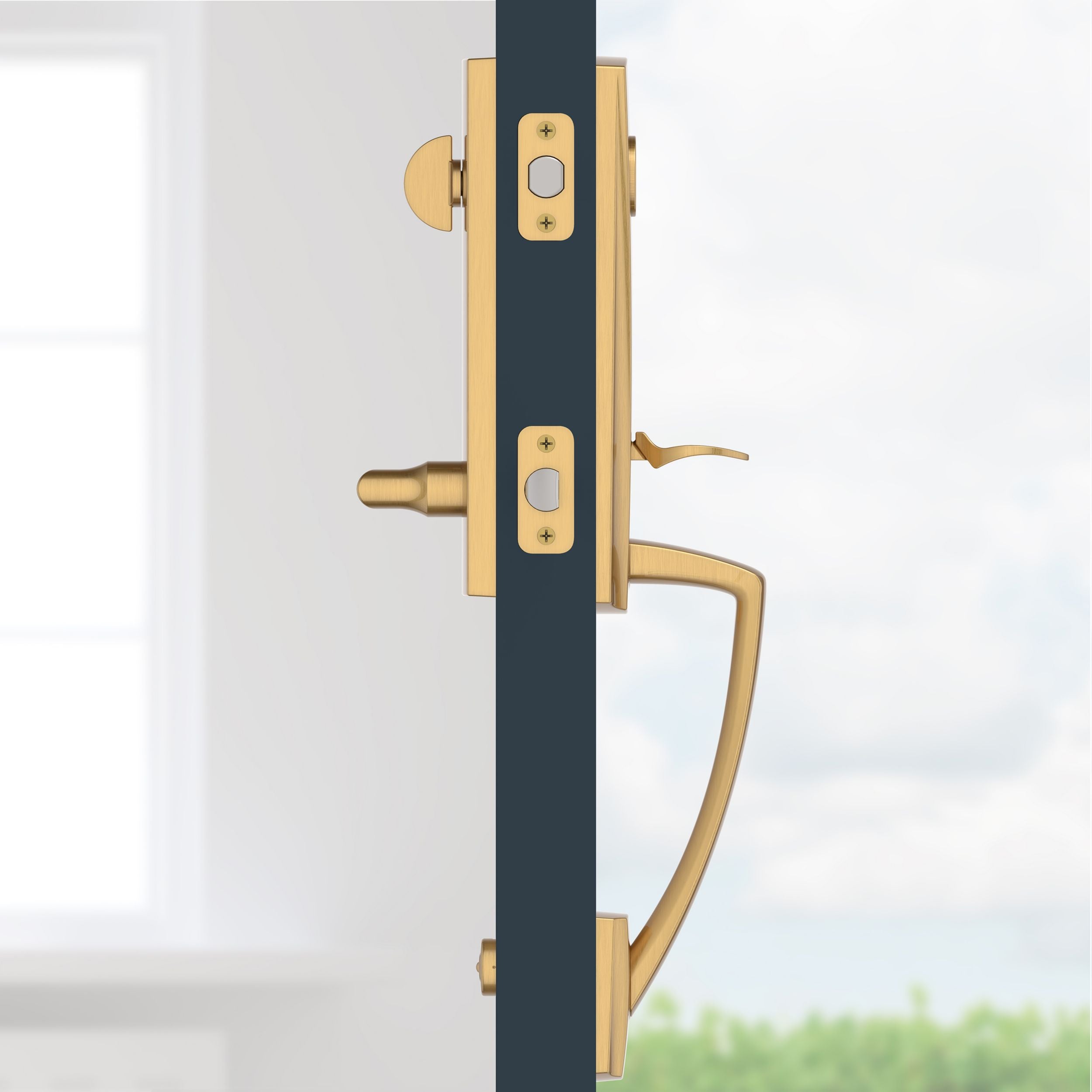 Baldwin - Reserve Collection - Tubular Entry Handlesets - Miami 3/4 Escutcheon Emergency Egress Handleset w/ Tube Lever & Contemporary Square Rose