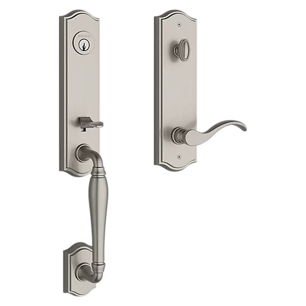 Baldwin - Reserve Collection - Tubular Entry Handlesets - New Hampshire 3/4 Escutcheon Emergency Egress Handleset w/ Curve Lever & Traditional Arched Rose