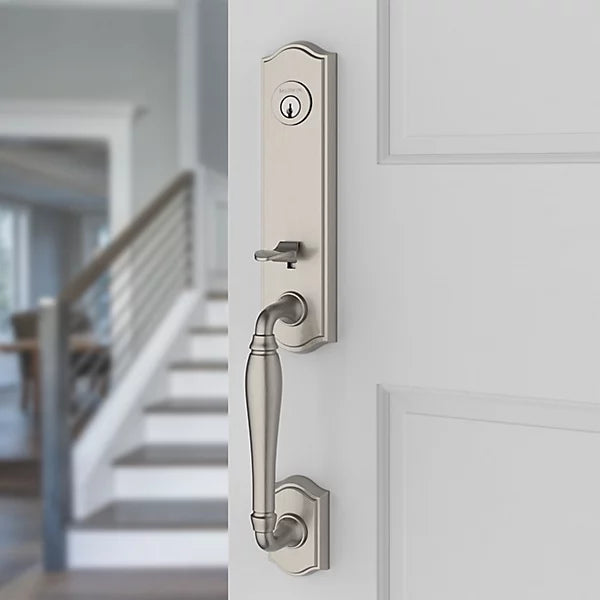 Baldwin - Reserve Collection - Tubular Entry Handlesets - New Hampshire 3/4 Escutcheon Emergency Egress Handleset w/ Curve Lever & Traditional Arched Rose