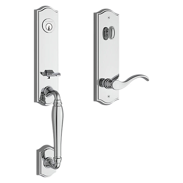 Baldwin - Reserve Collection - Tubular Entry Handlesets - New Hampshire 3/4 Escutcheon Emergency Egress Handleset w/ Curve Lever & Traditional Arched Rose