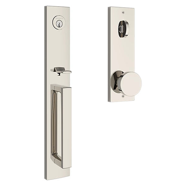 Baldwin - Reserve Collection - Tubular Entry Handlesets - Santa Cruz Full Escutcheon Emergency Egress Handleset w/ Contemporary Knob & Contemporary Square Rose