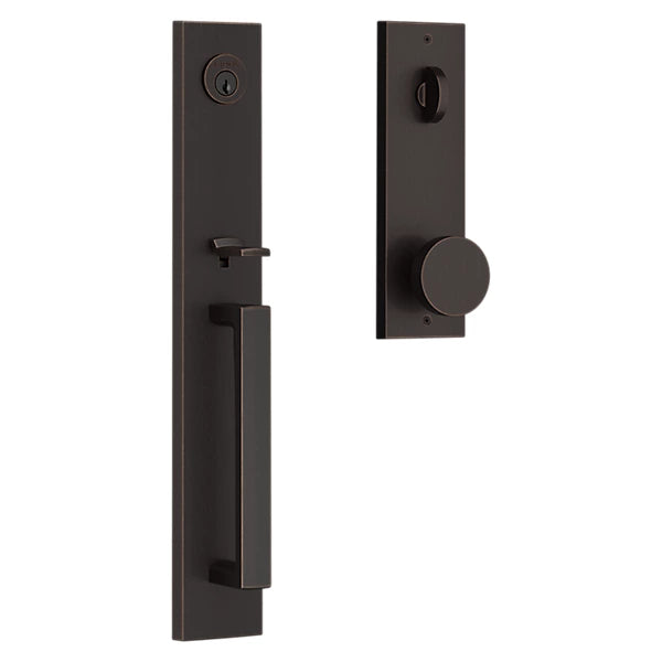 Baldwin - Reserve Collection - Tubular Entry Handlesets - Santa Cruz Full Escutcheon Emergency Egress Handleset w/ Contemporary Knob & Contemporary Square Rose