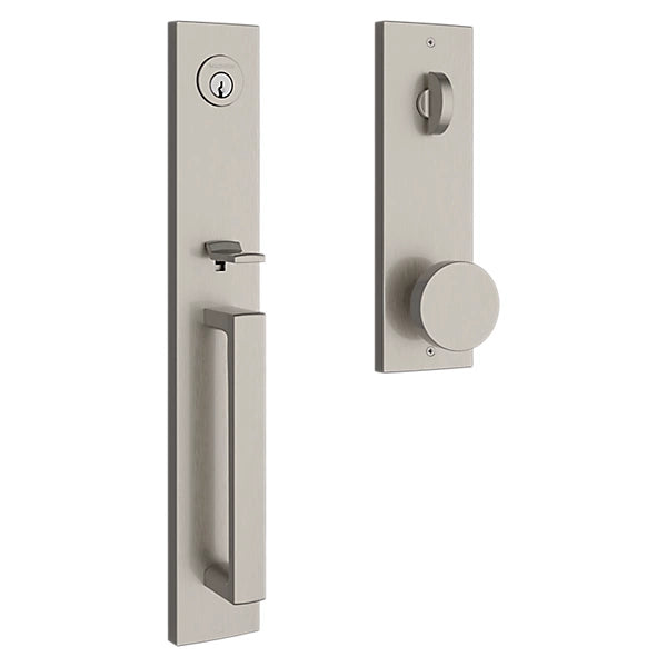 Baldwin - Reserve Collection - Tubular Entry Handlesets - Santa Cruz Full Escutcheon Emergency Egress Handleset w/ Contemporary Knob & Contemporary Square Rose