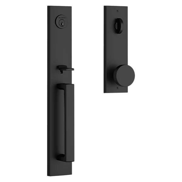 Baldwin - Reserve Collection - Tubular Entry Handlesets - Santa Cruz Full Escutcheon Emergency Egress Handleset w/ Contemporary Knob & Contemporary Square Rose