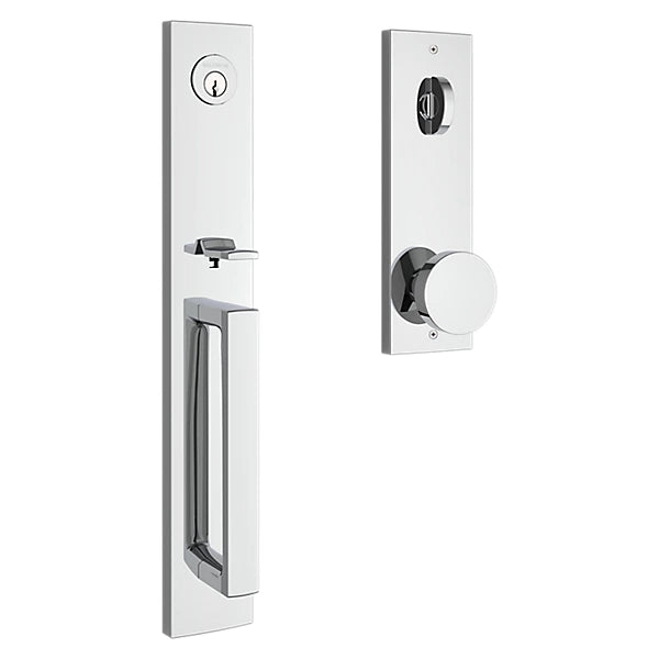 Baldwin - Reserve Collection - Tubular Entry Handlesets - Santa Cruz Full Escutcheon Emergency Egress Handleset w/ Contemporary Knob & Contemporary Square Rose