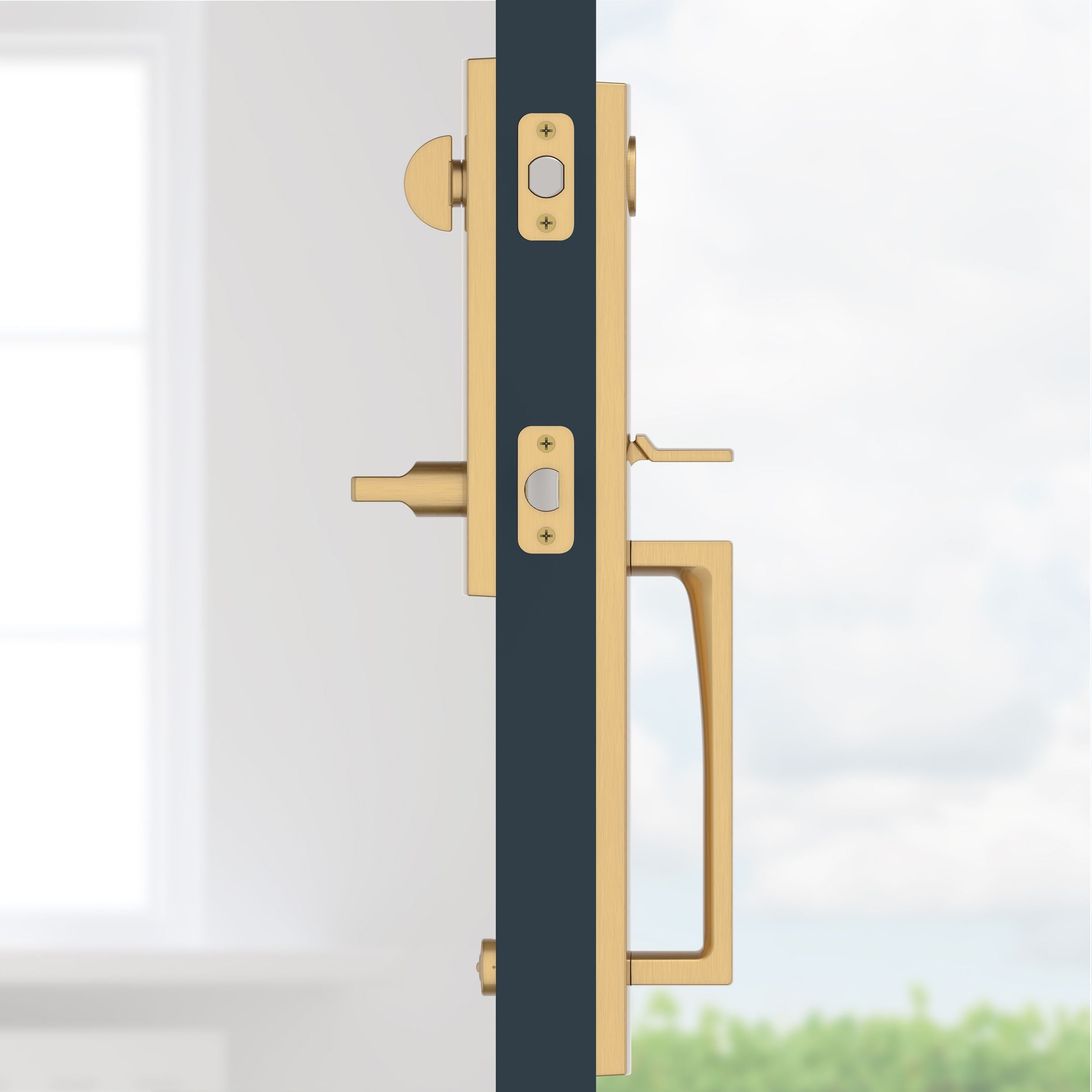 Baldwin - Reserve Collection - Tubular Entry Handlesets - Santa Cruz Full Escutcheon Emergency Egress Handleset w/ Square Lever & Contemporary Square Rose