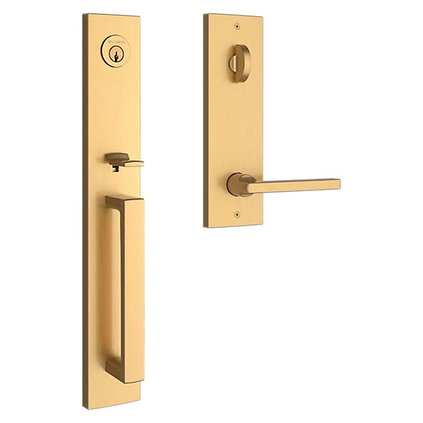 Baldwin - Reserve Collection - Tubular Entry Handlesets - Santa Cruz Full Escutcheon Emergency Egress Handleset w/ Square Lever & Contemporary Square Rose