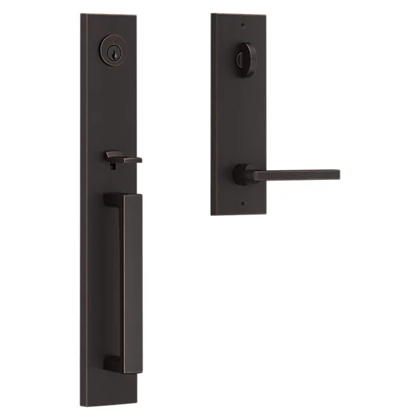 Baldwin - Reserve Collection - Tubular Entry Handlesets - Santa Cruz Full Escutcheon Emergency Egress Handleset w/ Square Lever & Contemporary Square Rose