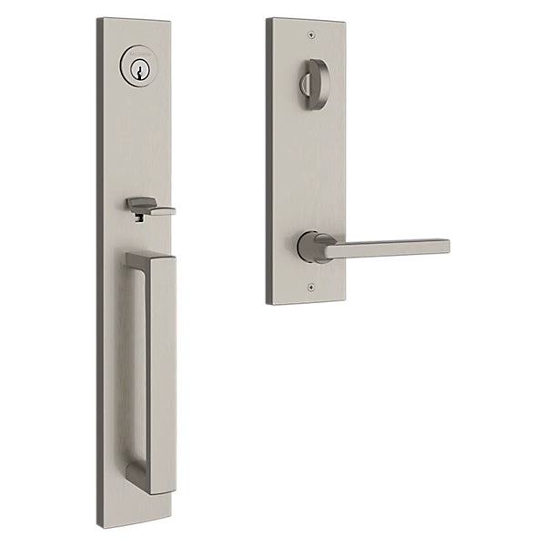 Baldwin - Reserve Collection - Tubular Entry Handlesets - Santa Cruz Full Escutcheon Emergency Egress Handleset w/ Square Lever & Contemporary Square Rose