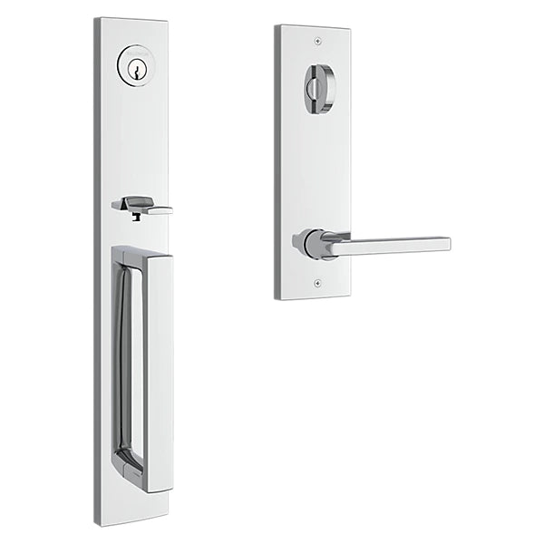 Baldwin - Reserve Collection - Tubular Entry Handlesets - Santa Cruz Full Escutcheon Emergency Egress Handleset w/ Square Lever & Contemporary Square Rose