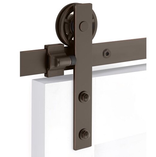 Emtek - Flat Track Sliding Barn Door Hardware - Modern Rectangular Face Mount Hanger with Spoke Wheel (Track Included)