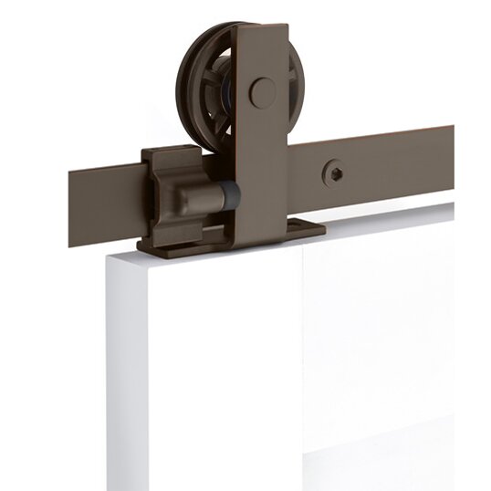 Emtek - Flat Track Sliding Barn Door Hardware - Modern Rectangular Top Mount Hanger with Spoke Wheel (Track Included)