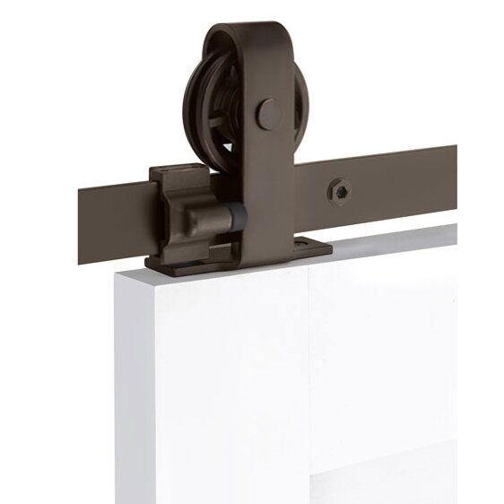 Emtek - Flat Track Sliding Barn Door Hardware - Classic Top Mount Hanger with Spoke Wheel (Track Included)