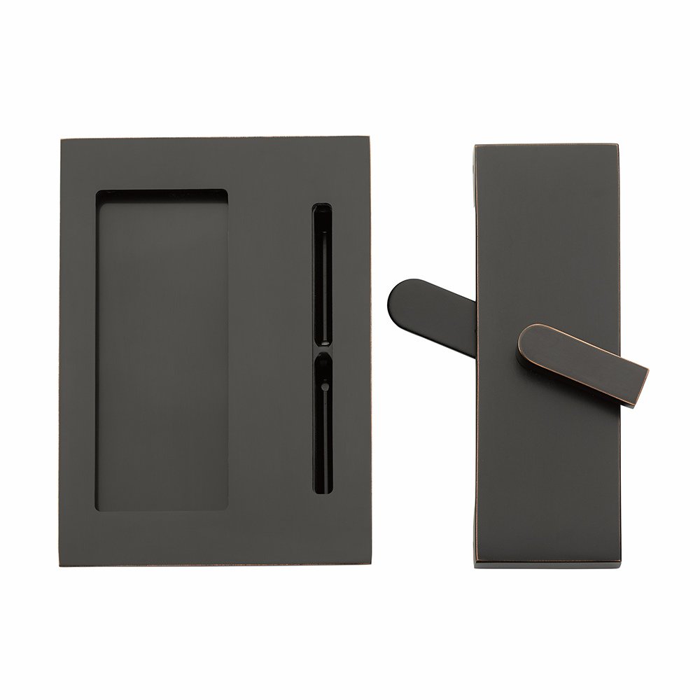 Emtek - Barn Door Hardware - Modern Rectangular Barn Door Privacy Lock And Flush Pull With Strike