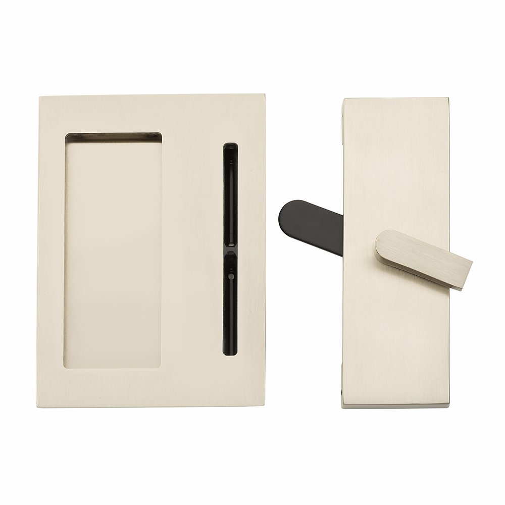 Emtek - Barn Door Hardware - Modern Rectangular Barn Door Privacy Lock And Flush Pull With Strike