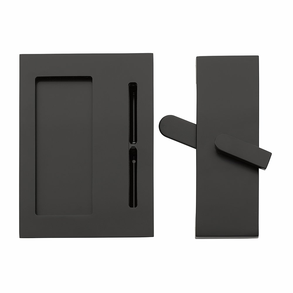 Emtek - Barn Door Hardware - Modern Rectangular Barn Door Privacy Lock And Flush Pull With Strike