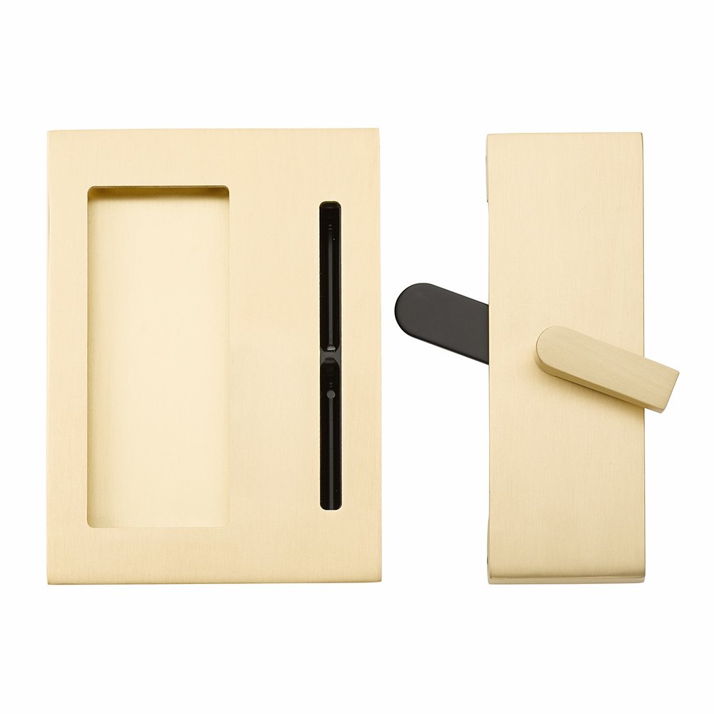 Emtek - Barn Door Hardware - Modern Rectangular Barn Door Privacy Lock And Flush Pull With Strike