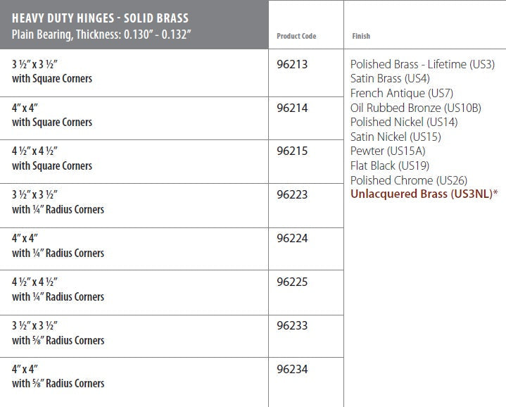 Emtek - Solid Brass Hinges - Heavy Duty Plain Bearing Hinges (Pairs)