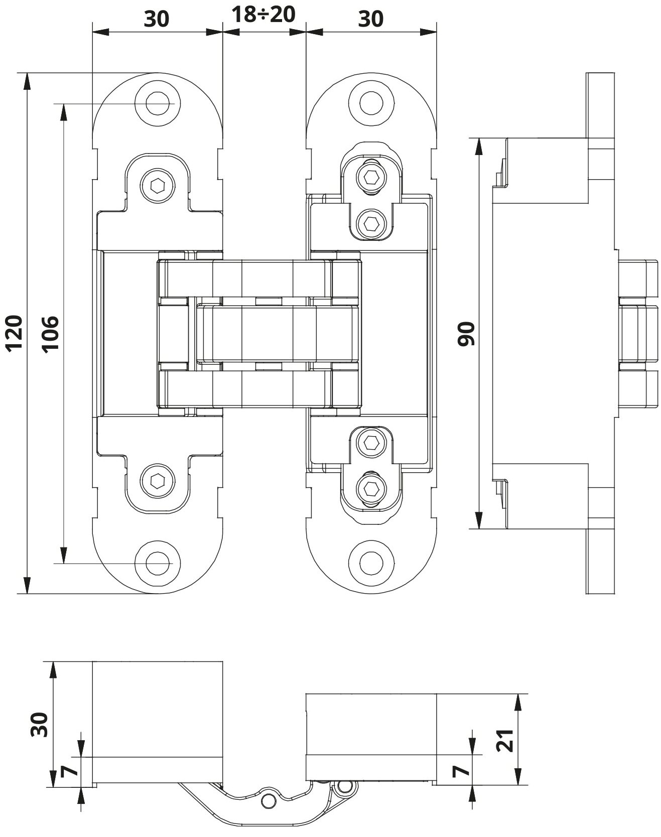 DoorwareCA - Otlav Invisacta - IN300 3D Adjustable Concealed Hinge 60kg (Each)