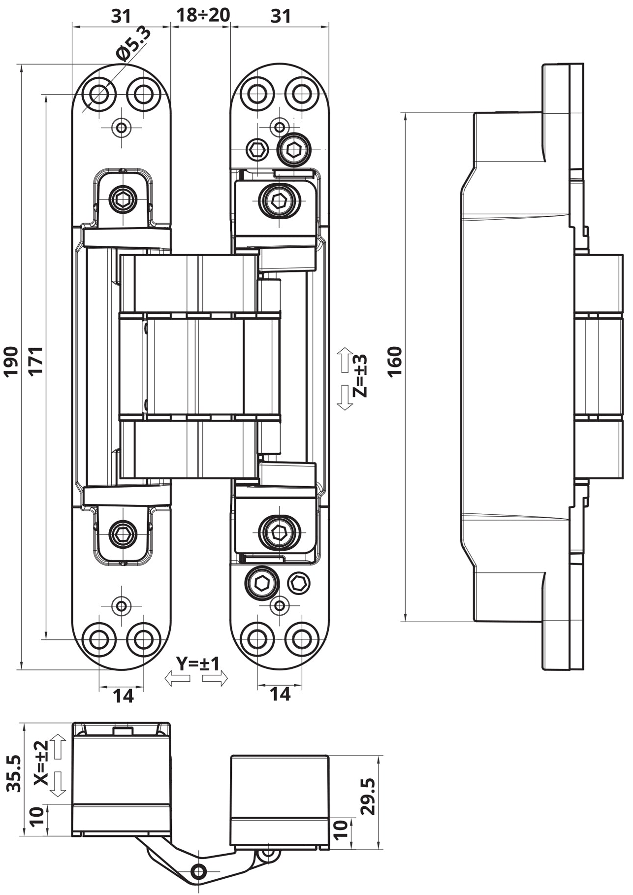 DoorwareCA - Otlav Invisacta - IN310 3D Adjustable Concealed Hinge 120kg (Each)